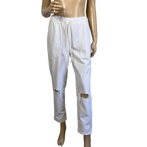 Aerie White Distressed Drawstring Pants Small
